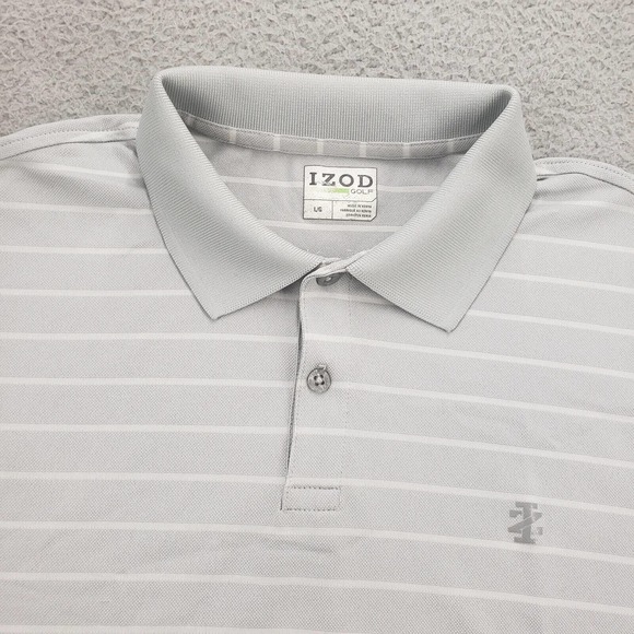 IZOD Golf Shirt Mens Large Gray Green Polo Outdoors Casual Logo Collared Striped - Picture 2 of 11
